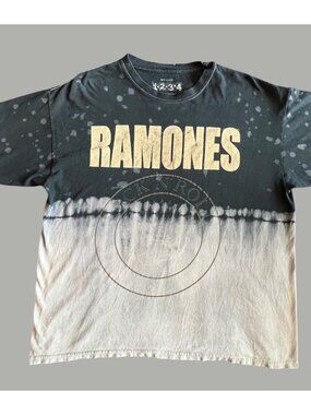 Ramones Graphic Band T-Shirt Tie-Dye Black & White L Short Sleeve Cotton